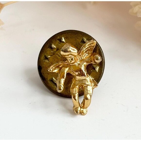 Teeny Tiny Cherub Gold T Angel Figural Vintage Religious | Catholic Lapel Pin - Picture 1 of 8